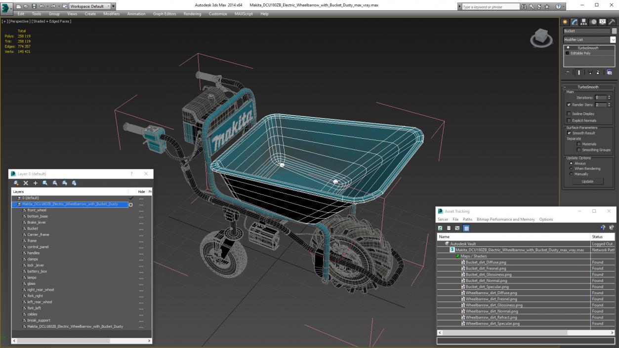 Makita DCU180ZB Electric Wheelbarrow with Bucket Dusty 3D model