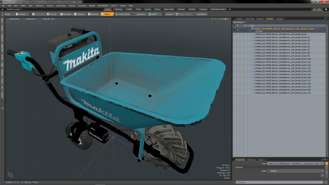 Makita DCU180ZB Electric Wheelbarrow with Bucket Dusty 3D model