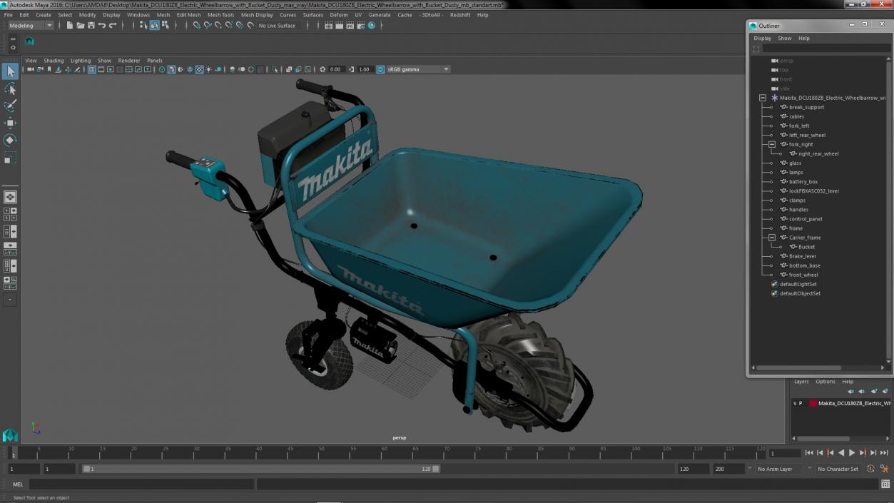 Makita DCU180ZB Electric Wheelbarrow with Bucket Dusty 3D model