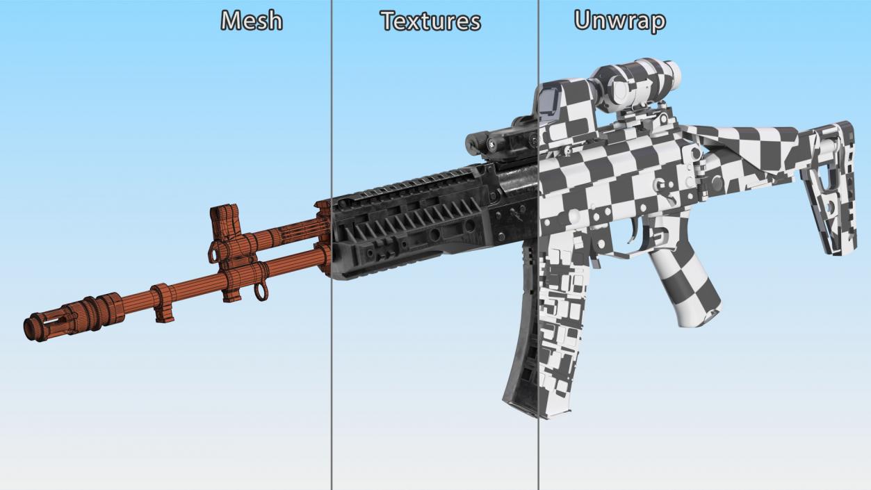 Shabby Military Assault Rifle AK-12 with Optics 3D