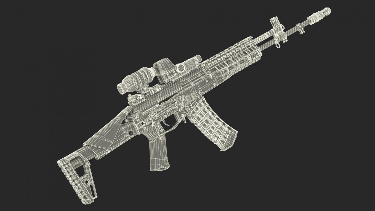 Shabby Military Assault Rifle AK-12 with Optics 3D