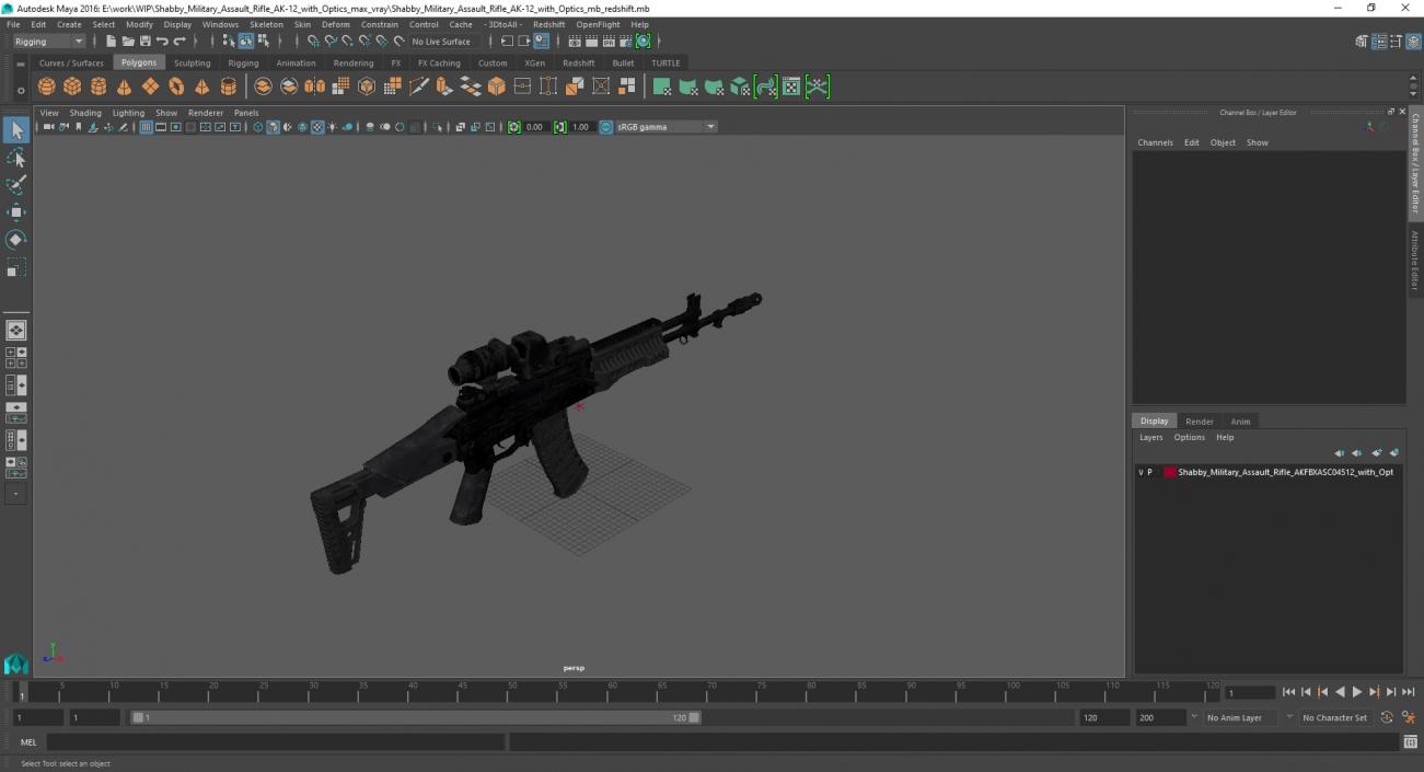 Shabby Military Assault Rifle AK-12 with Optics 3D