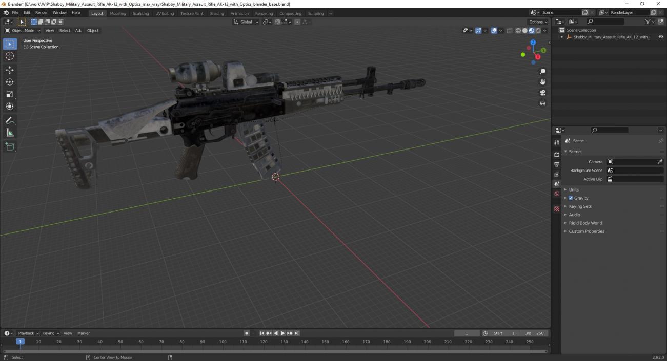 Shabby Military Assault Rifle AK-12 with Optics 3D