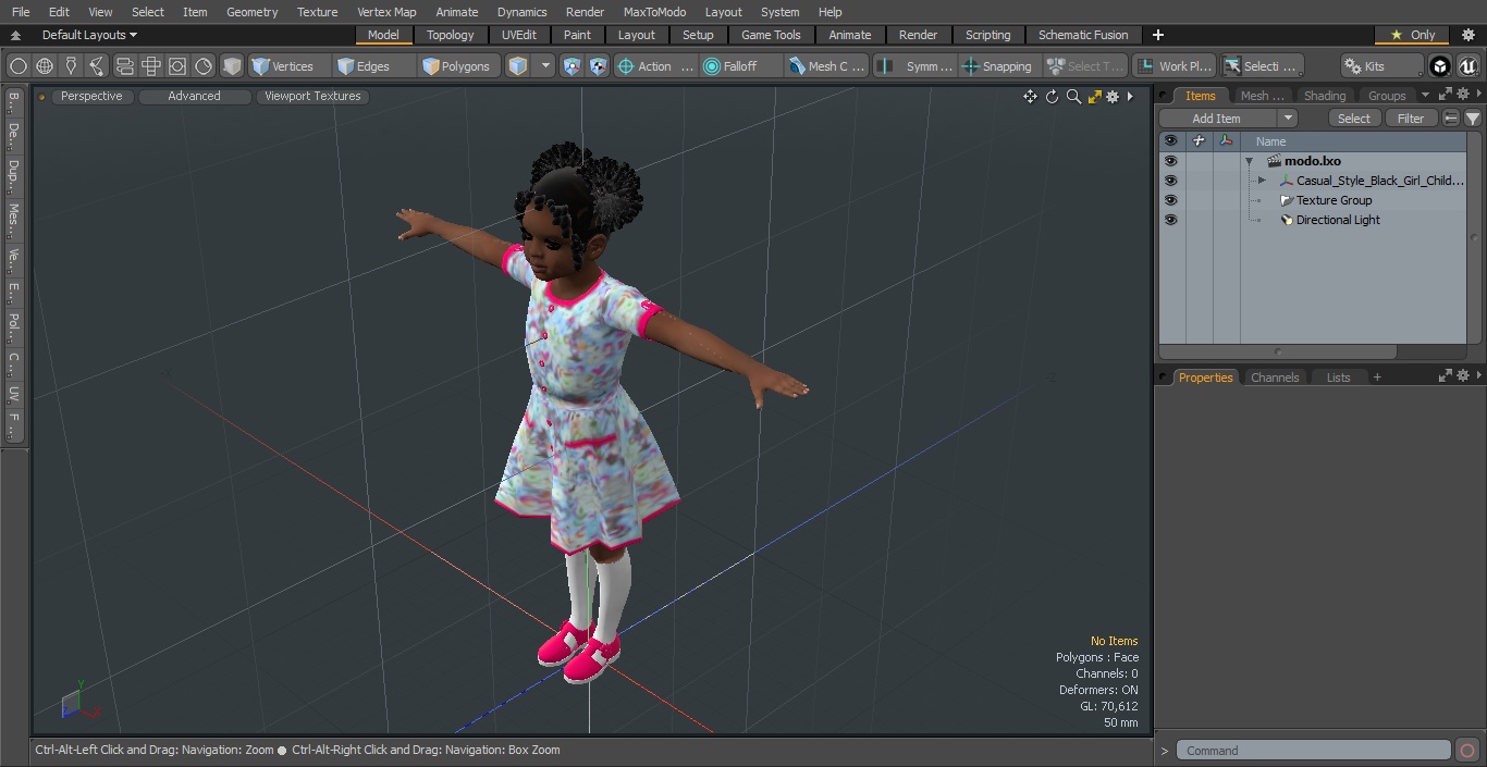 3D Casual Style Black Girl Child T-Pose