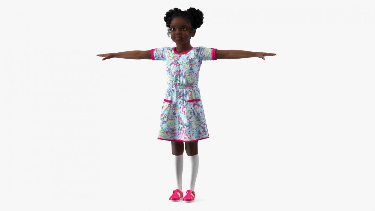 3D Casual Style Black Girl Child T-Pose