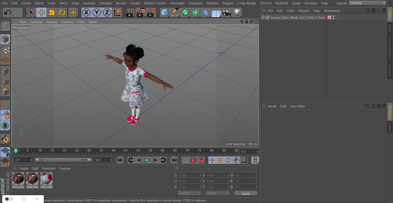 3D Casual Style Black Girl Child T-Pose