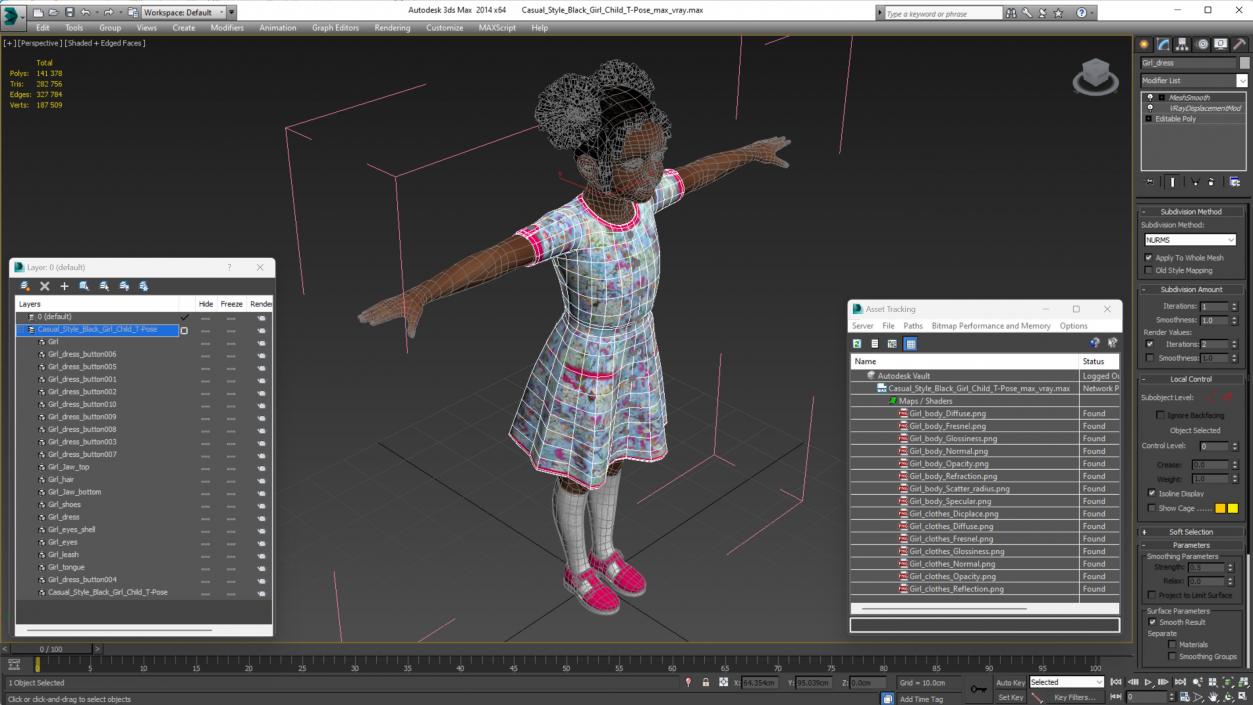 3D Casual Style Black Girl Child T-Pose