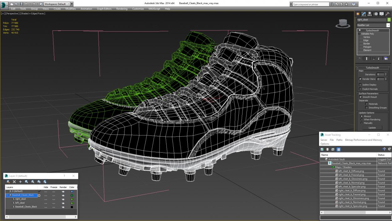 3D Baseball Cleats Black