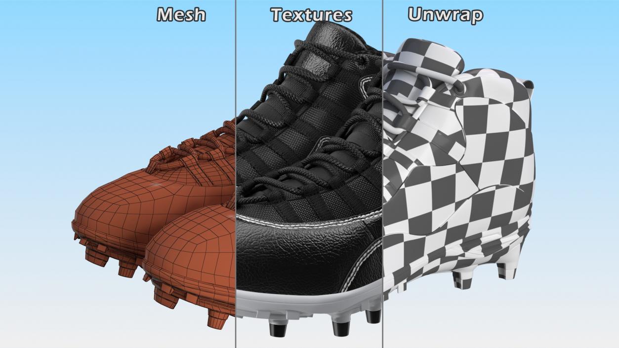 3D Baseball Cleats Black