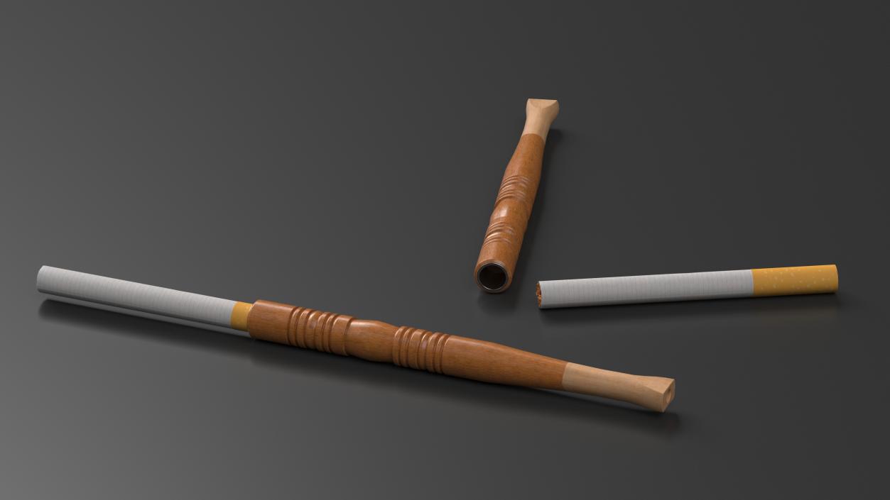 3D model Wooden Cigarette Holder with Cigarette 2