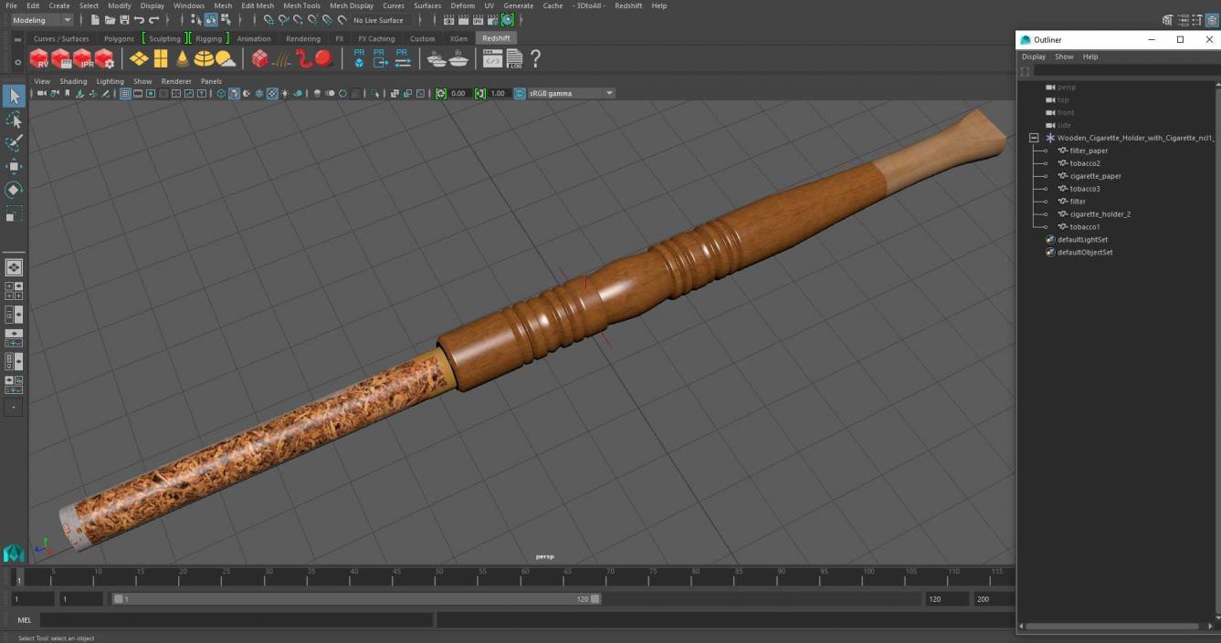 3D model Wooden Cigarette Holder with Cigarette 2