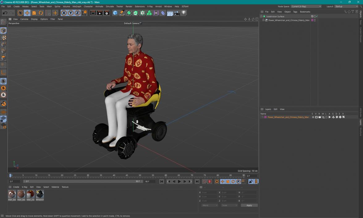 3D model Power Wheelchair and Chinese Elderly Man