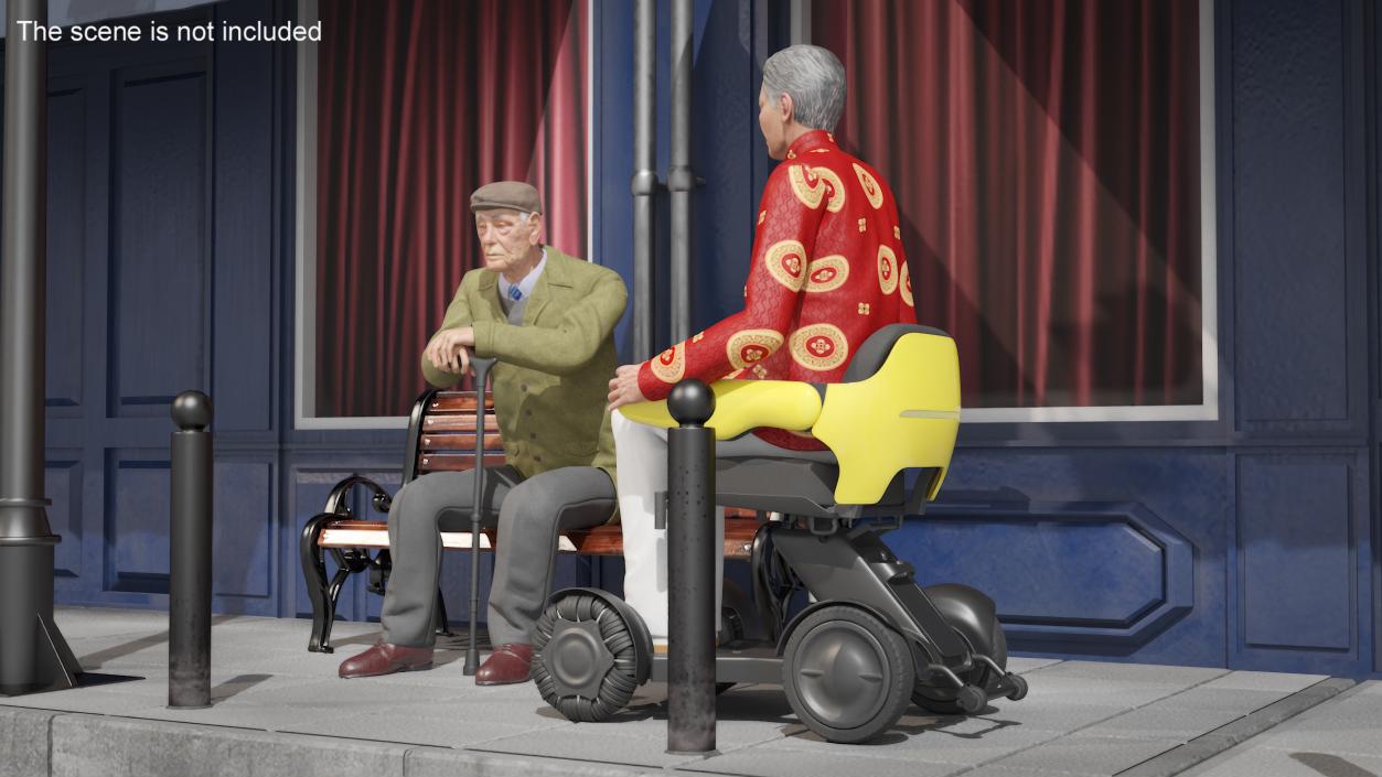 3D model Power Wheelchair and Chinese Elderly Man