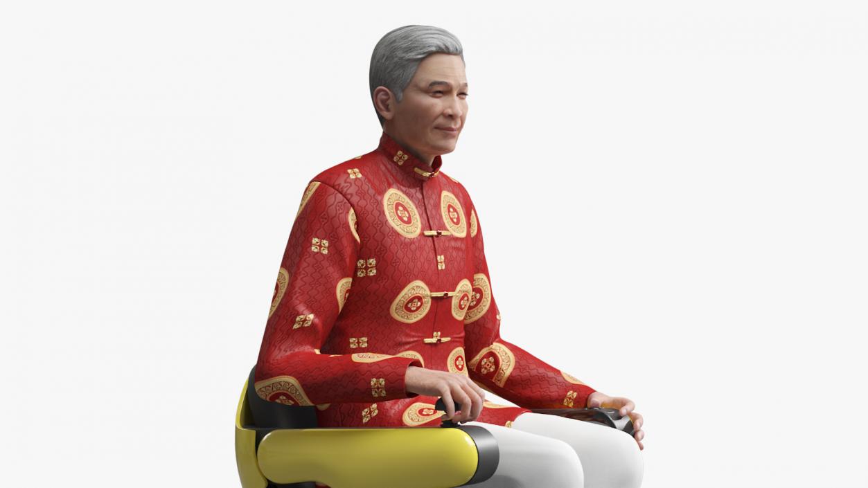 3D model Power Wheelchair and Chinese Elderly Man