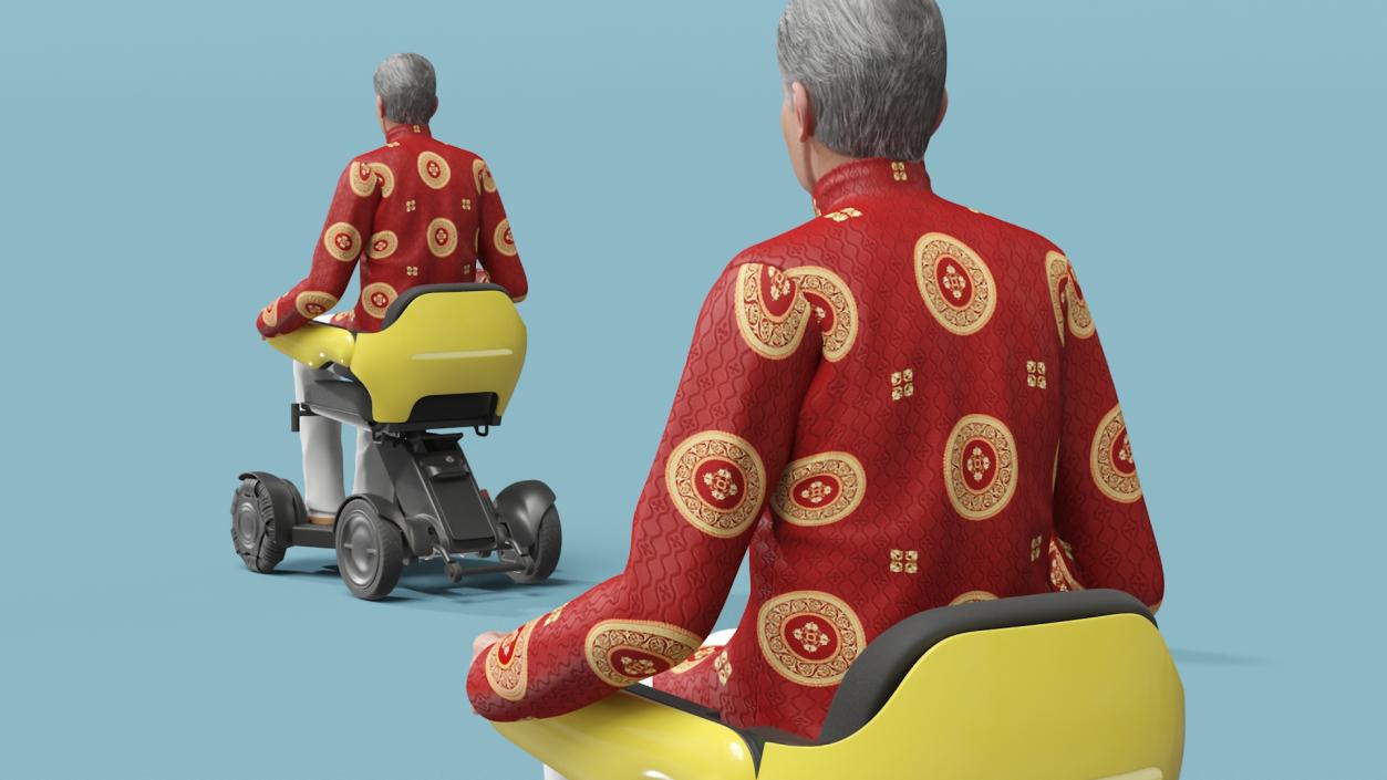 3D model Power Wheelchair and Chinese Elderly Man