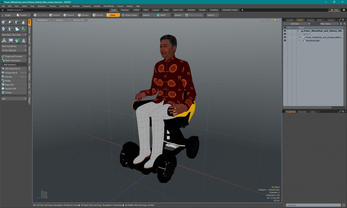 3D model Power Wheelchair and Chinese Elderly Man