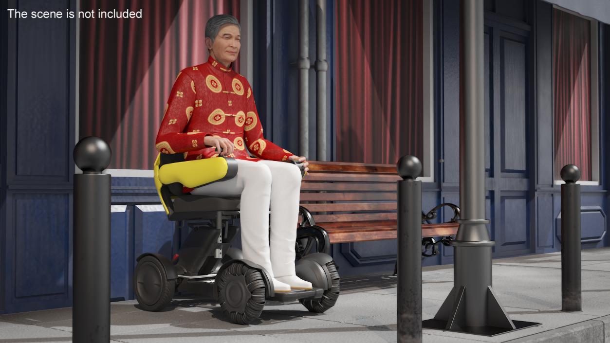 3D model Power Wheelchair and Chinese Elderly Man