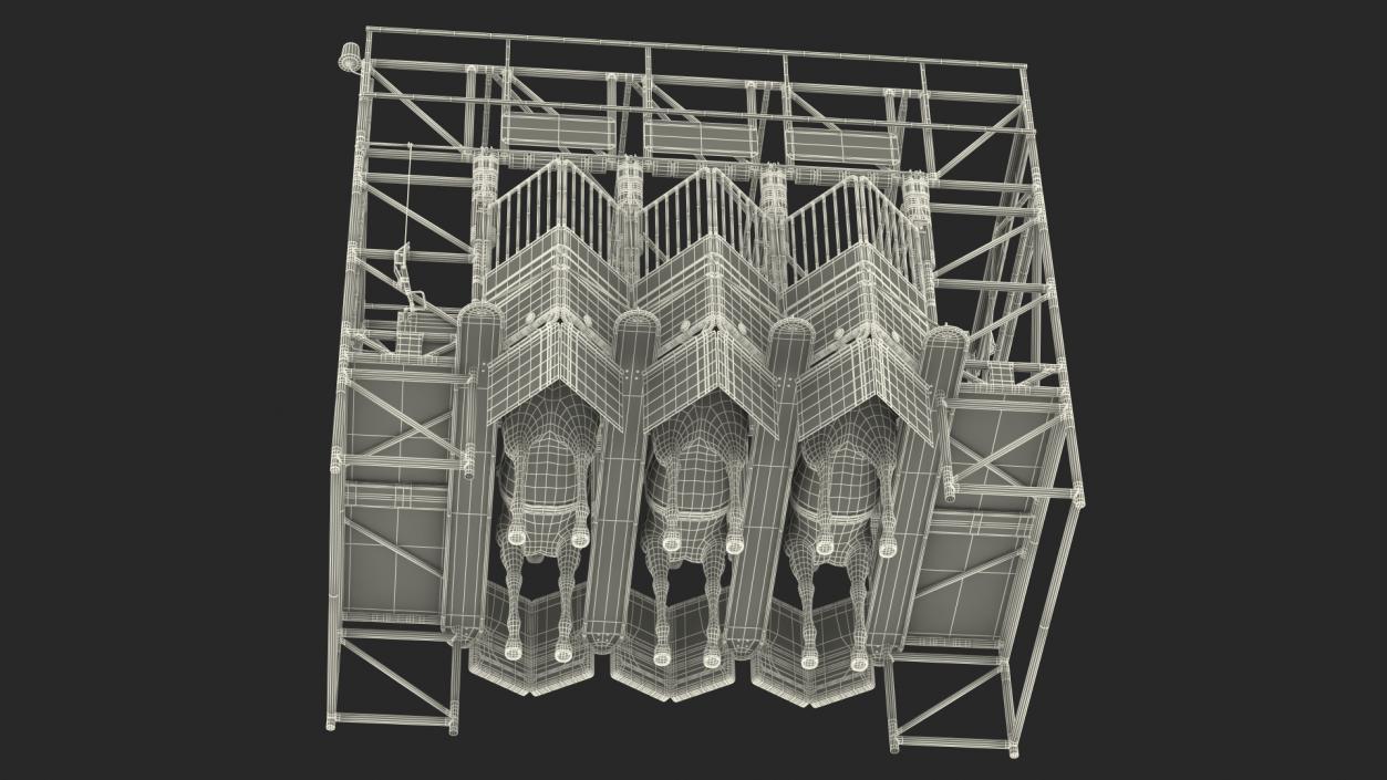 3D model Starting Gates with 3 Racing Horses