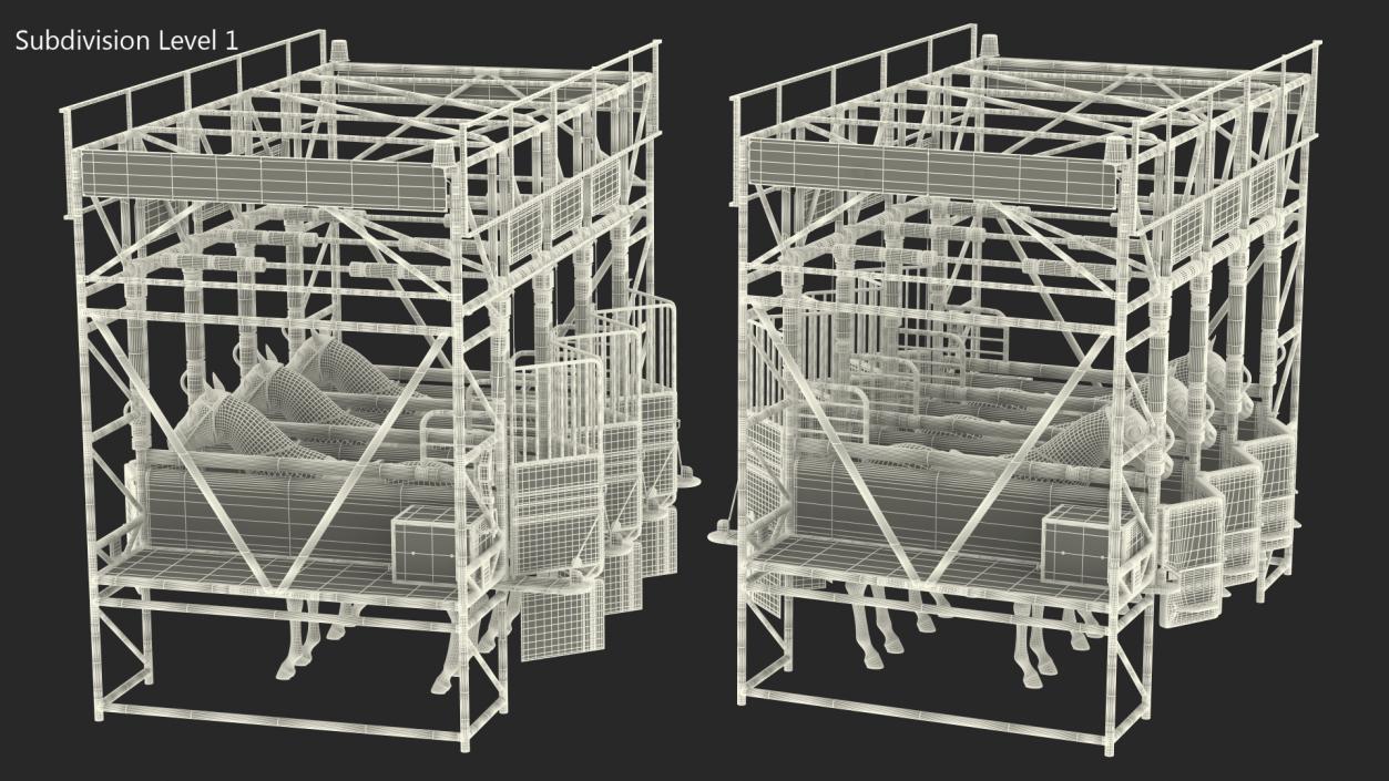 3D model Starting Gates with 3 Racing Horses