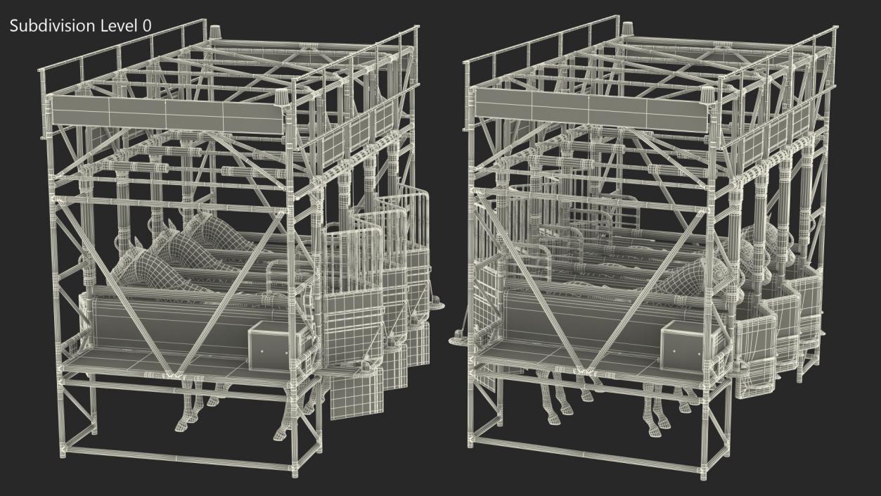 3D model Starting Gates with 3 Racing Horses