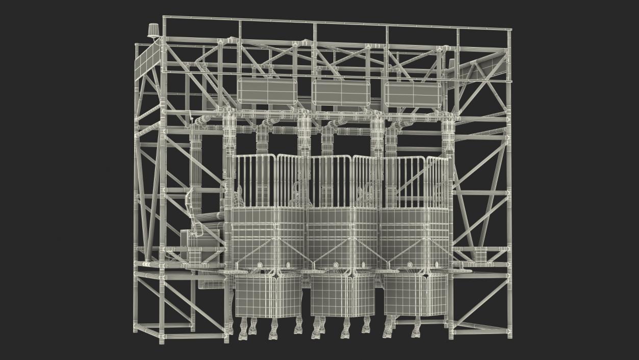 3D model Starting Gates with 3 Racing Horses