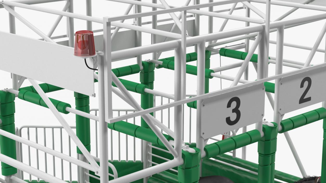 3D model Starting Gates with 3 Racing Horses