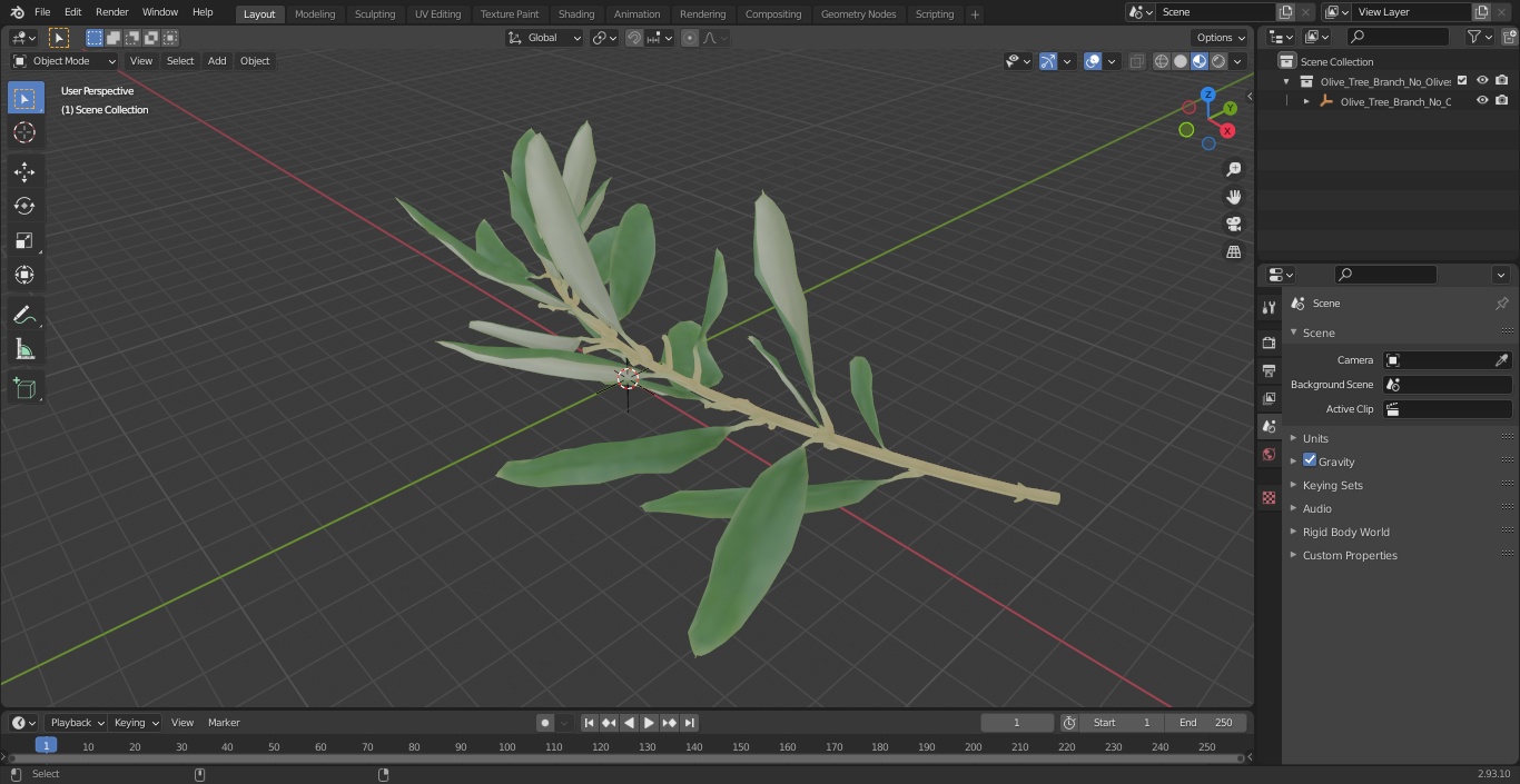 3D Olive Tree Branch No Olives Lying model