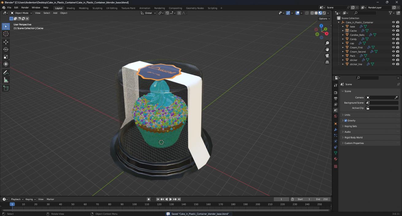 3D model Cake in Plastic Container