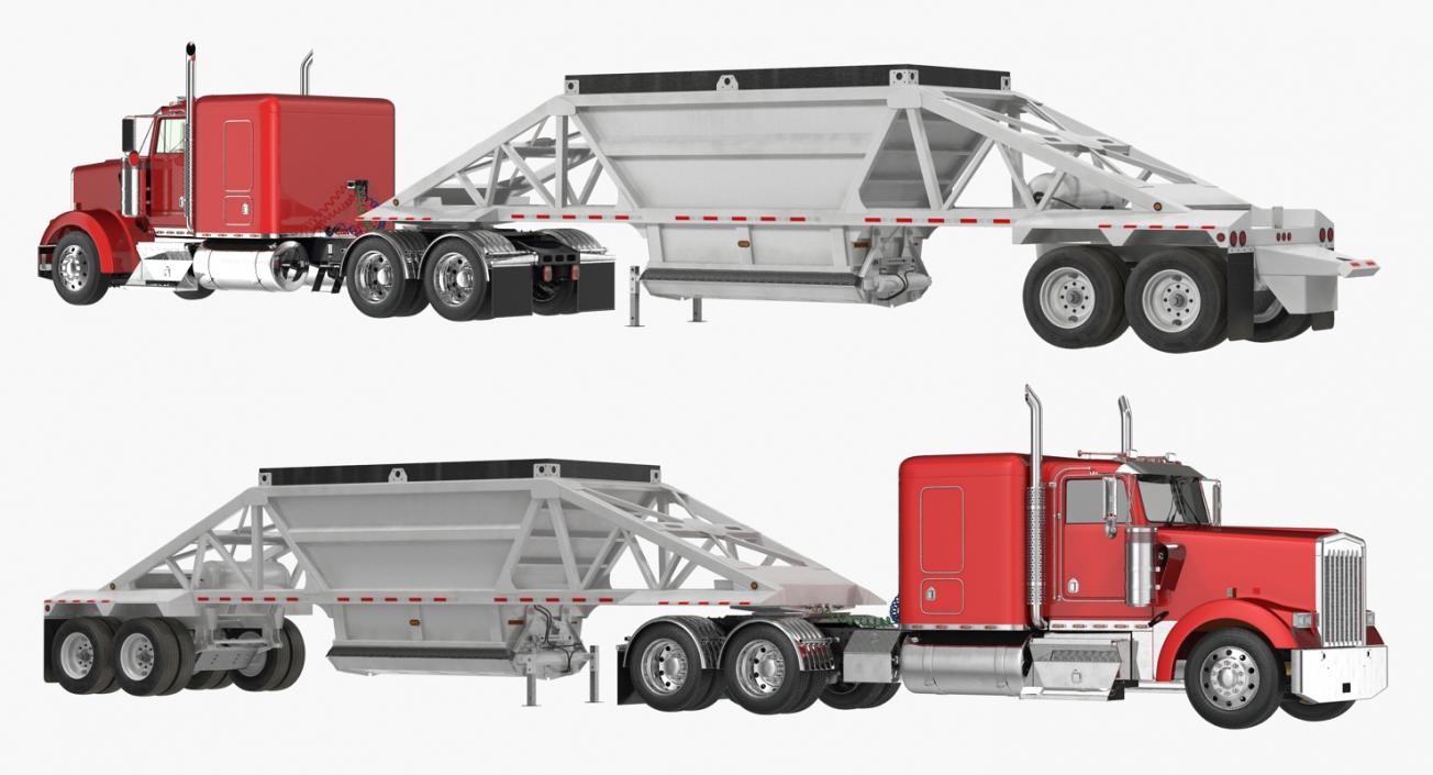 3D model Truck with Bottom Dump Trailer