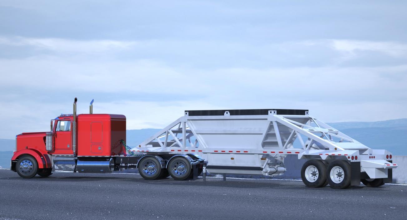 3D model Truck with Bottom Dump Trailer