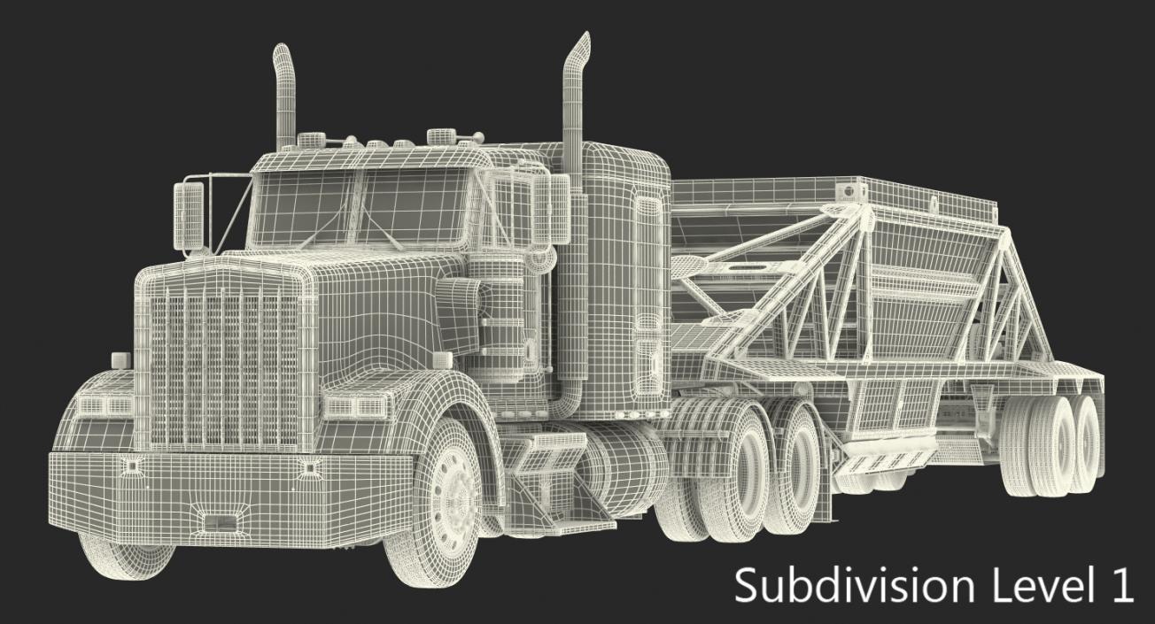 3D model Truck with Bottom Dump Trailer