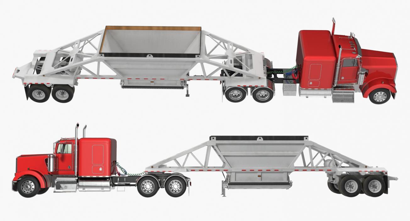 3D model Truck with Bottom Dump Trailer