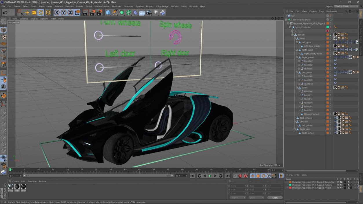 3D Hypercar Hyperion XP-1 Rigged for Cinema 4D model