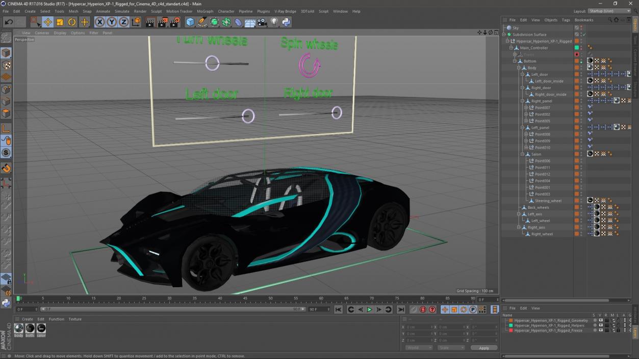 3D Hypercar Hyperion XP-1 Rigged for Cinema 4D model