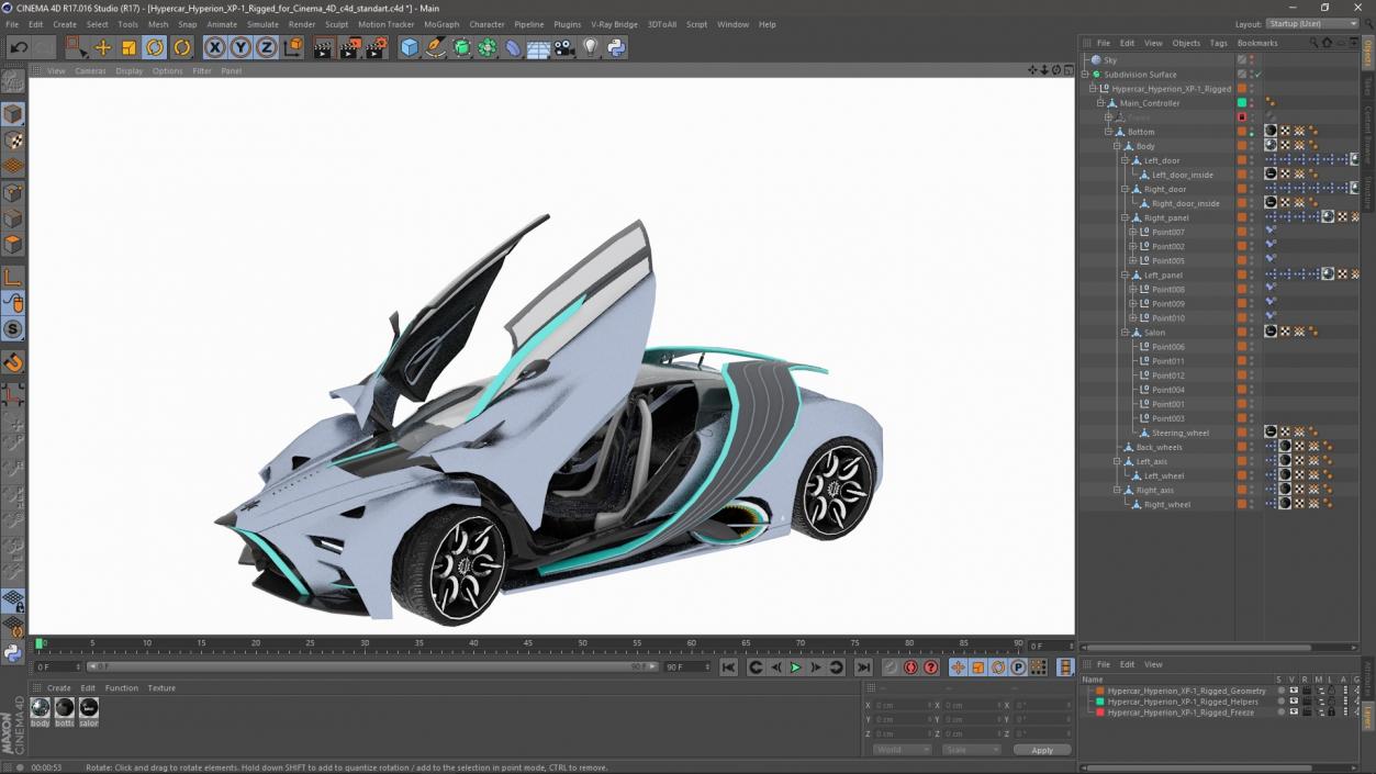 3D Hypercar Hyperion XP-1 Rigged for Cinema 4D model