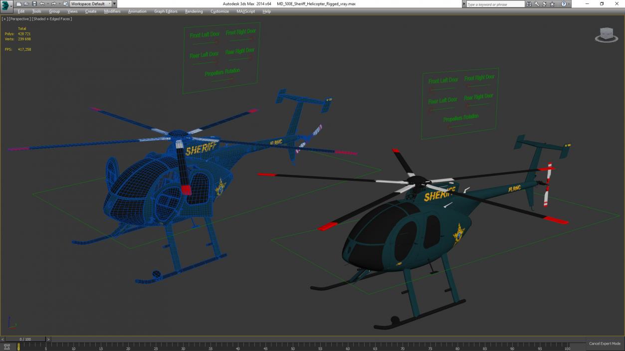 3D MD 500E Sheriff Helicopter Rigged model