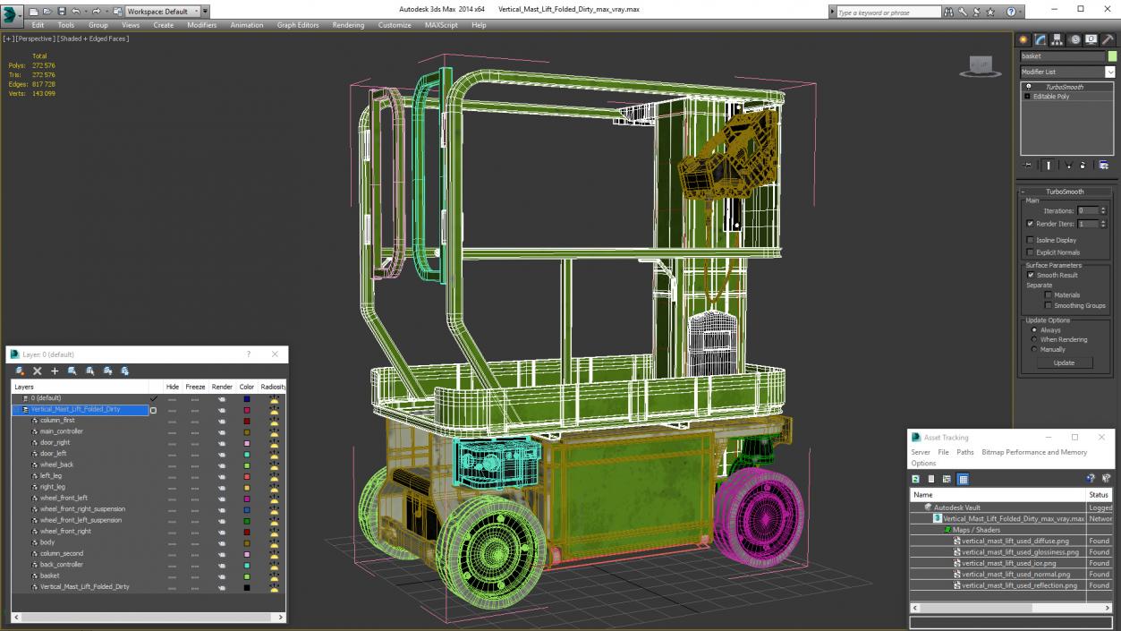 3D Vertical Mast Lift Folded Dirty