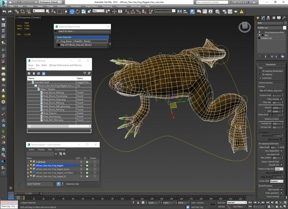 3D African Claw-toe Frog Rigged model