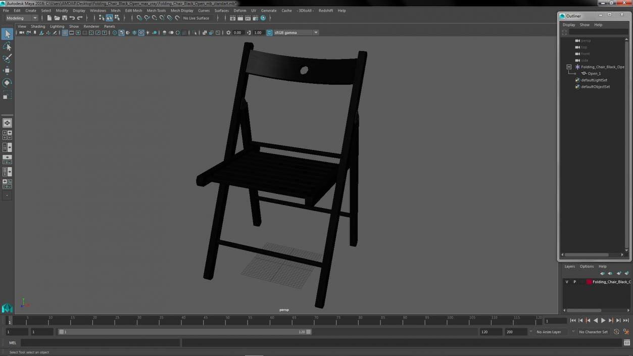 Folding Chair Black Open 3D model