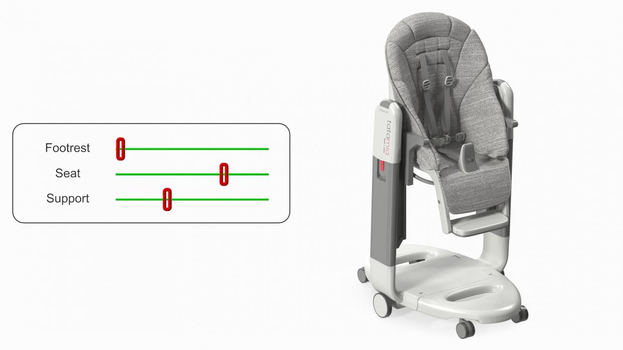 High Chair Peg Perego Horizontal Grey Rigged 3D model