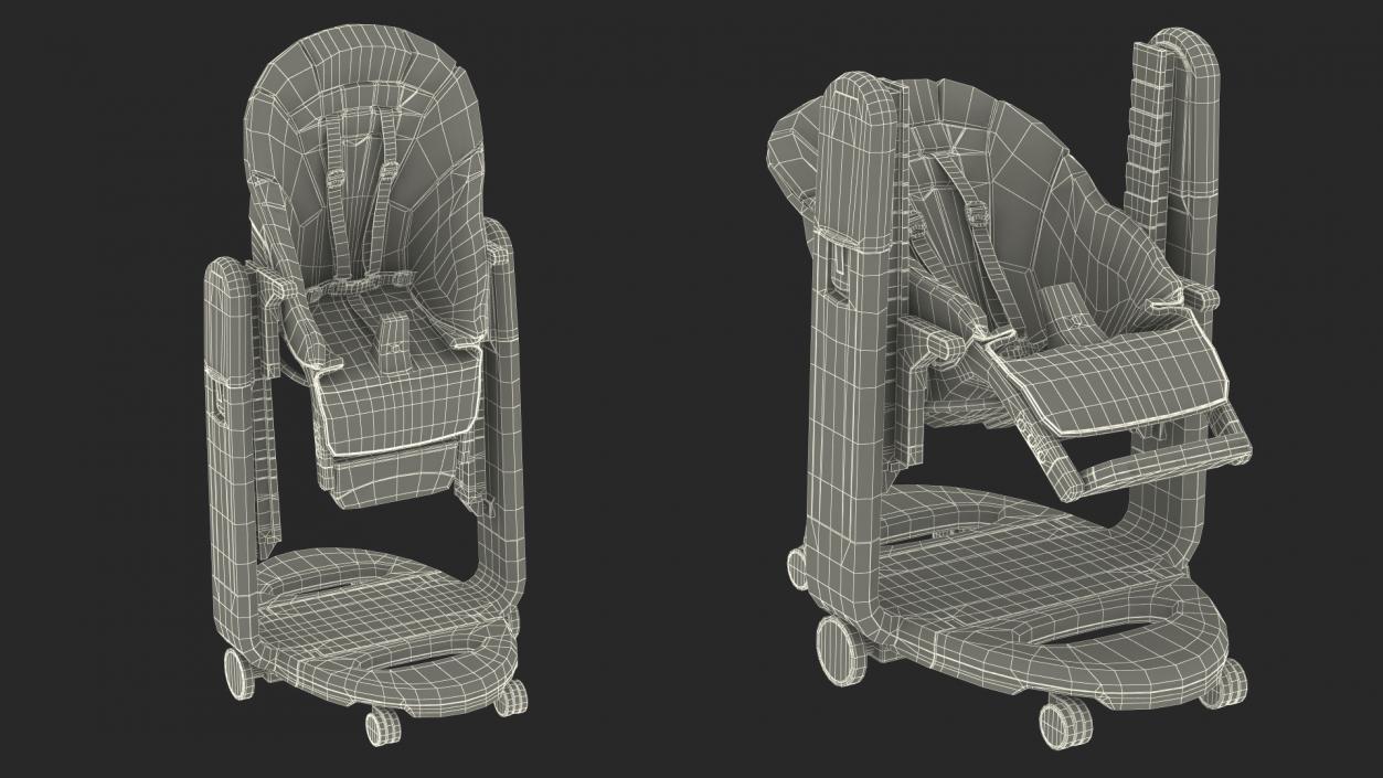 High Chair Peg Perego Horizontal Grey Rigged 3D model