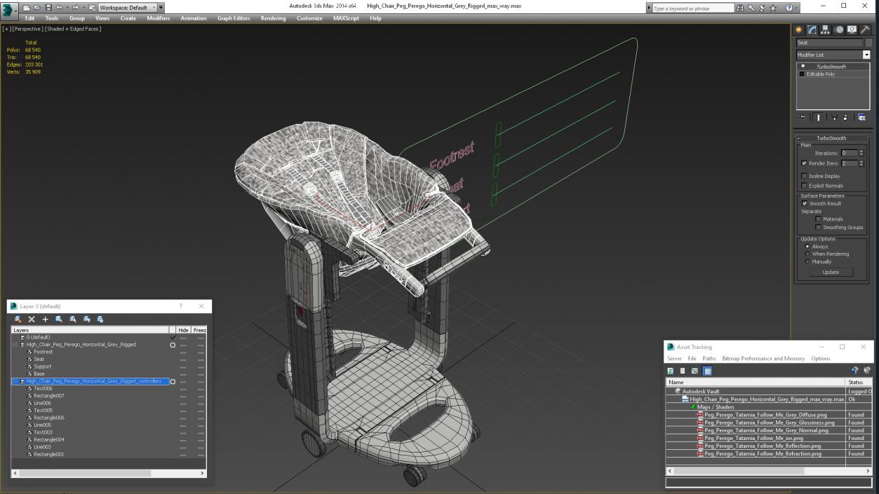 High Chair Peg Perego Horizontal Grey Rigged 3D model