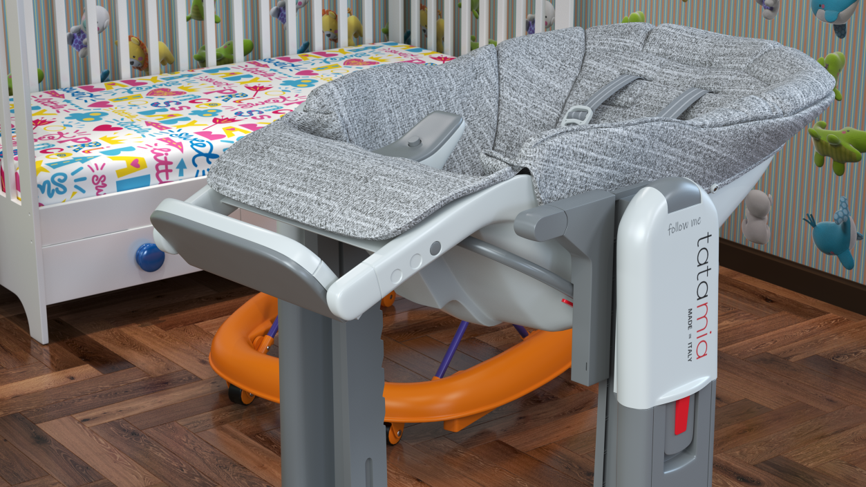 High Chair Peg Perego Horizontal Grey Rigged 3D model