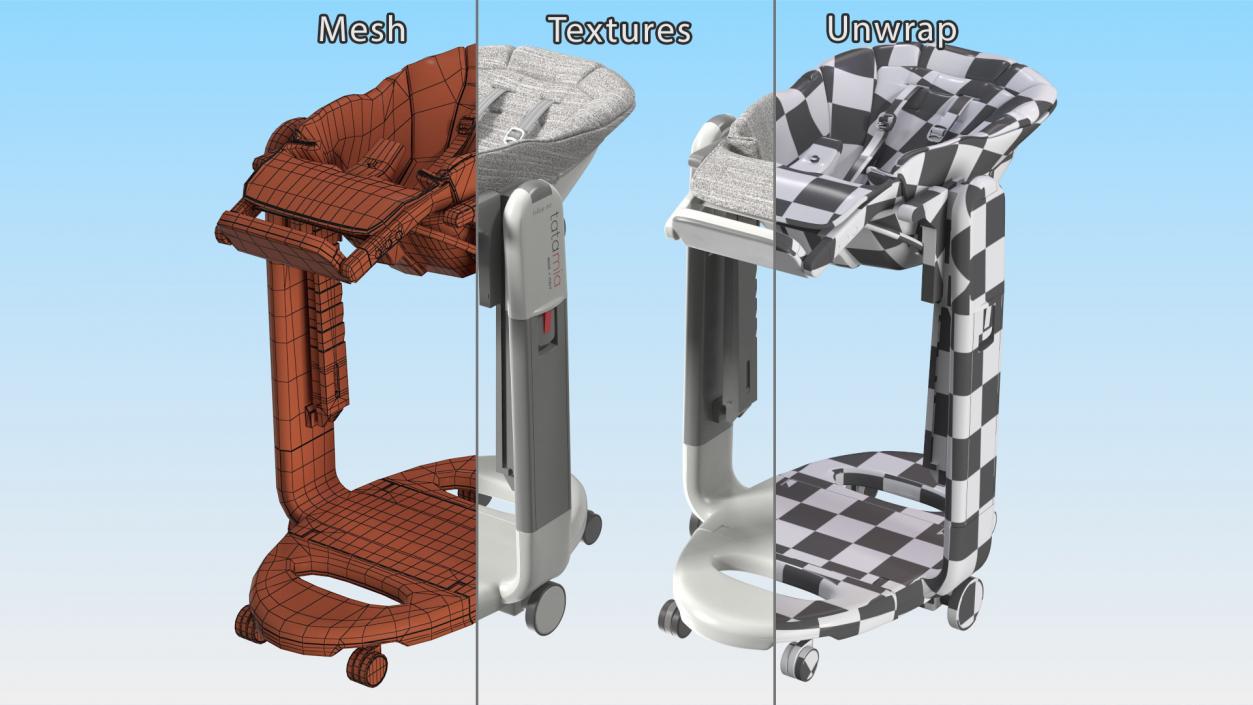 High Chair Peg Perego Horizontal Grey Rigged 3D model