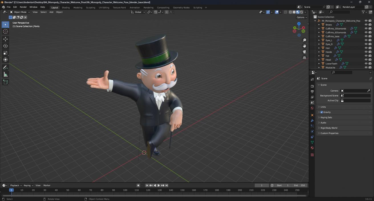 Mr Monopoly Character Welcome Pose for 3D Print 3D