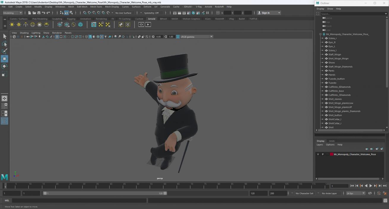 Mr Monopoly Character Welcome Pose for 3D Print 3D