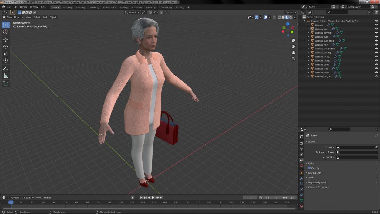 3D Chinese Elderly Woman Everyday Style A-Pose model