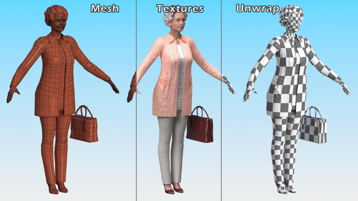 3D Chinese Elderly Woman Everyday Style A-Pose model