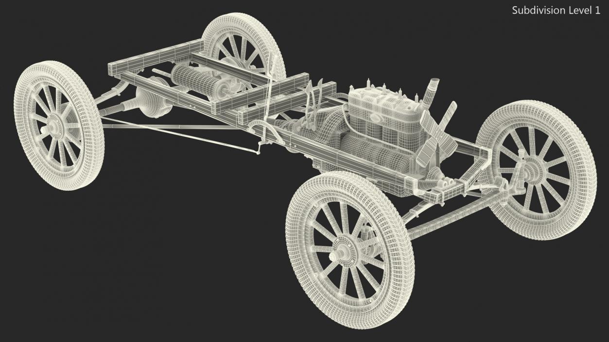 Retro Car Chassis with Engine 3D model