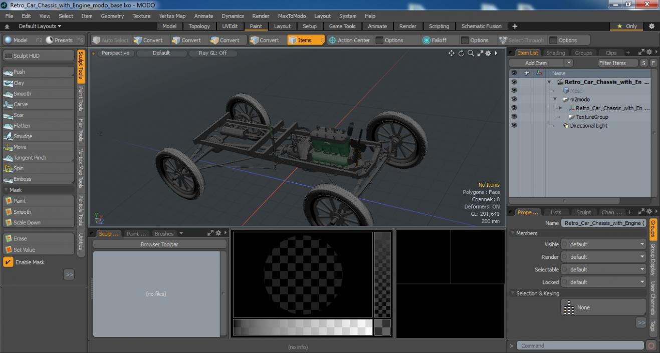 Retro Car Chassis with Engine 3D model